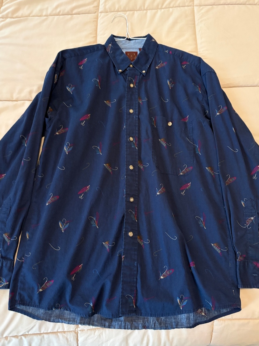 Haggar Navy Button-Down Shirt with Fishing Lure Motif